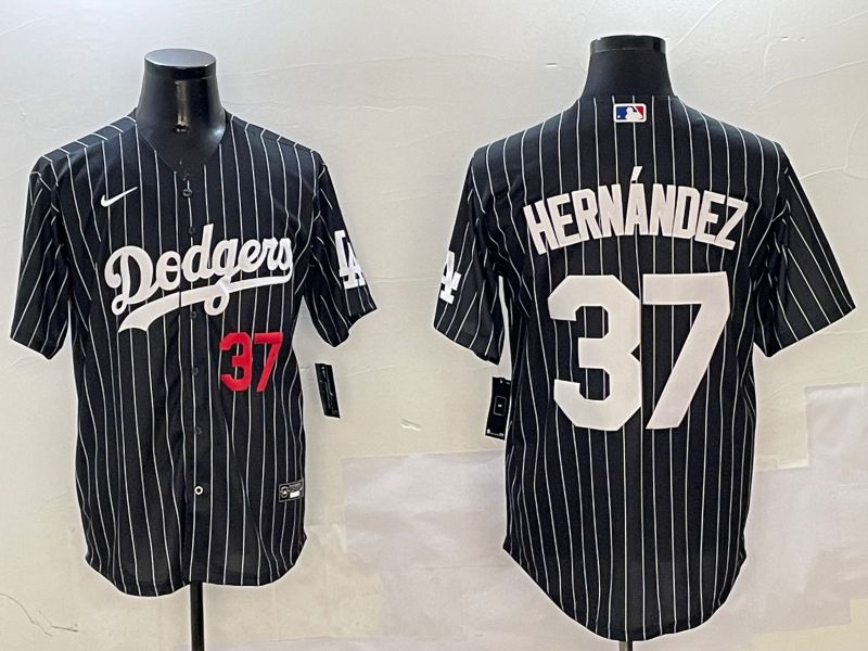 Men Los Angeles Dodgers #37 Hernandez Black Stripe Jointly Name 2025 Nike MLB Jersey style 7